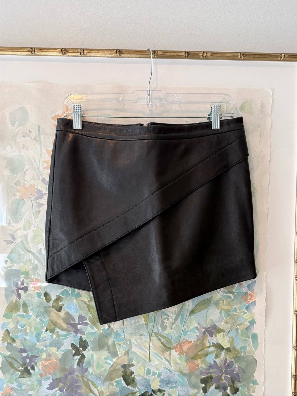 Mason Black Leather Asymmetrical Mini Skirt
